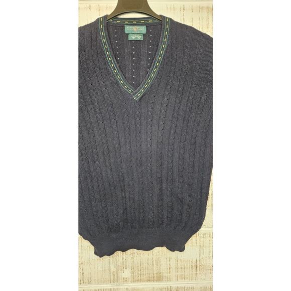 Alan Paine XL Men's Knitwear V-neck Cotton Cable Knit Crickey Jumper Vtg - Picture 10 of 16